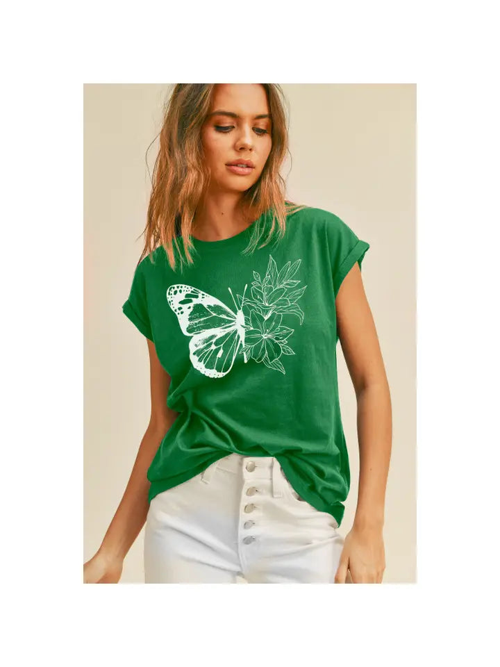 Butterfly Graphic Tee T-Shirt Green