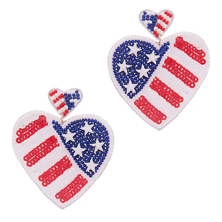 USA Flag Earrings Hearts