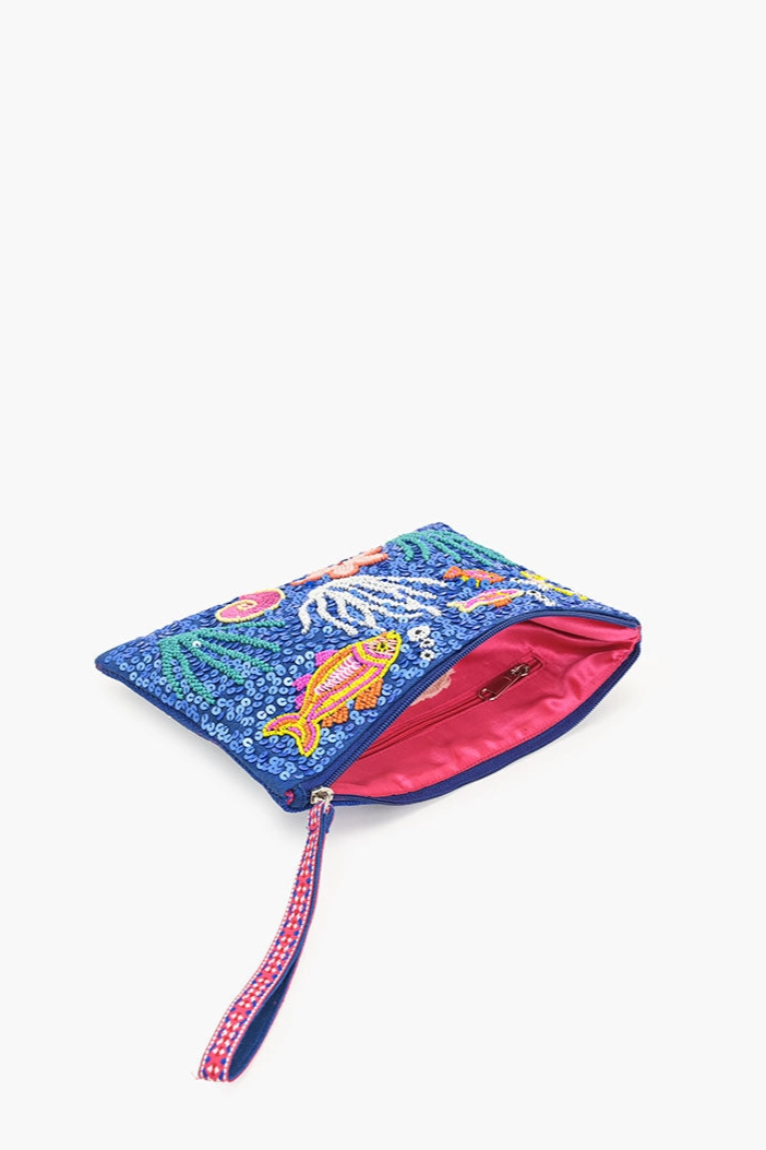 Ocean Bliss Hand-Beaded Wristlet