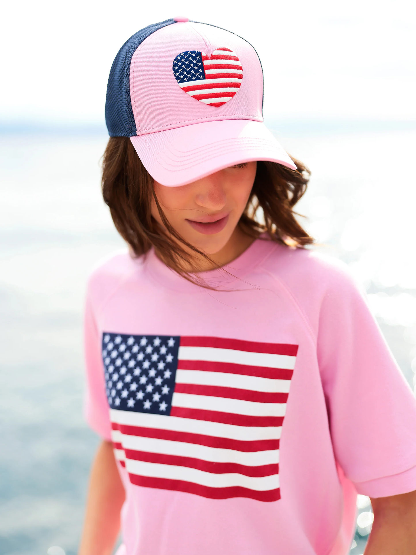 Heart Flag Trucker Hat Pink