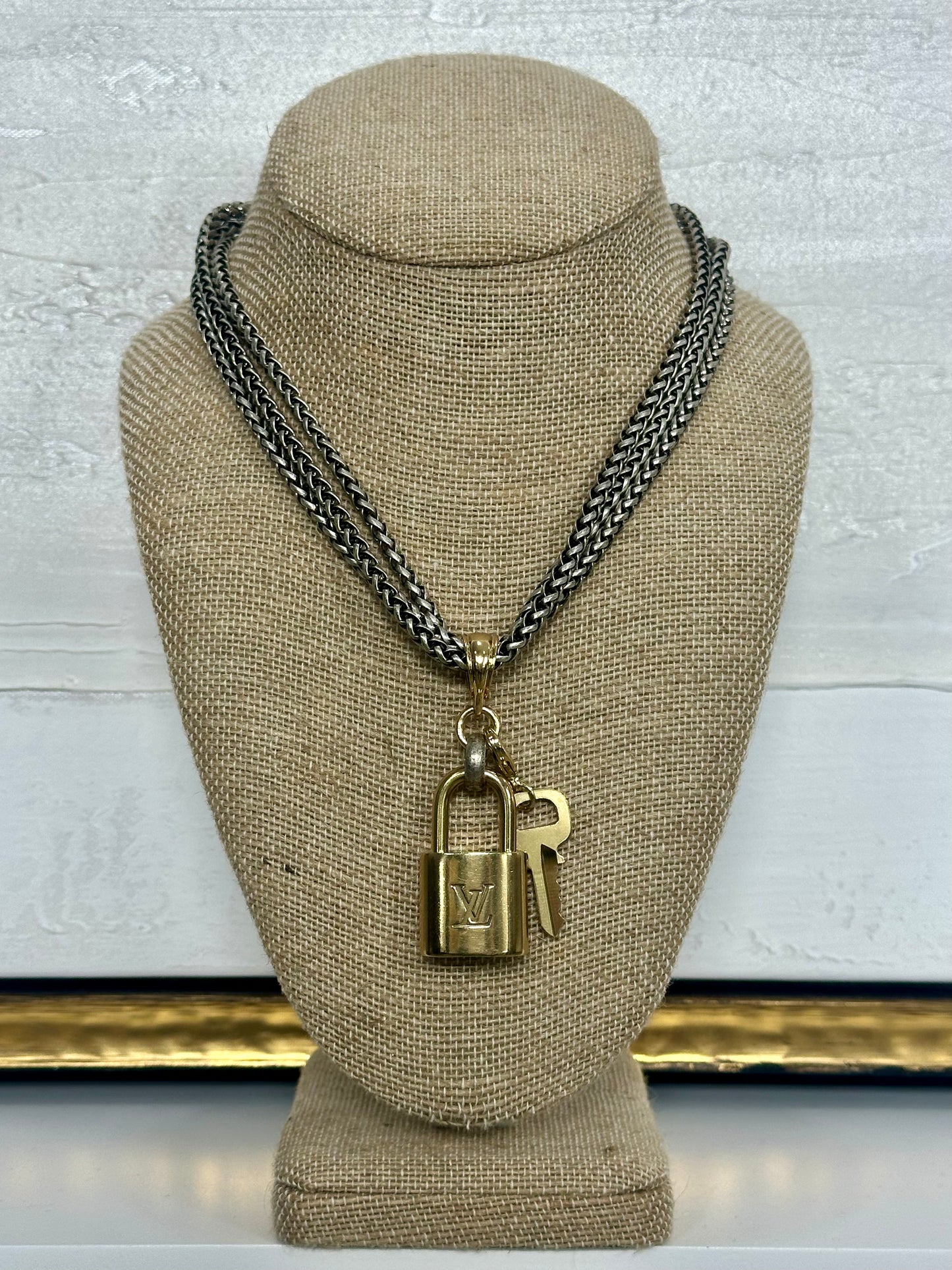 Vintage Louis Vuitton Lock Necklace Wheat Chain