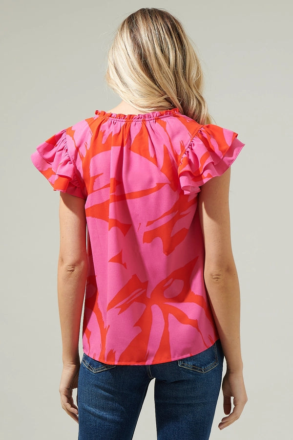 Mia Floral Top Red Fuschia