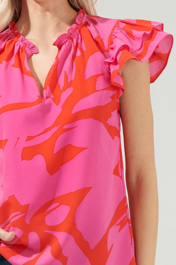 Mia Floral Top Red Fuschia