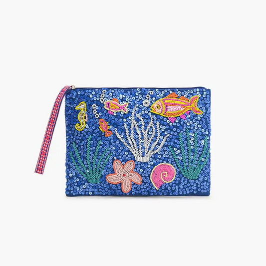 Ocean Bliss Hand-Beaded Wristlet