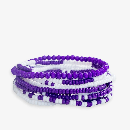 Gameday Bracelet Stack Purple and White