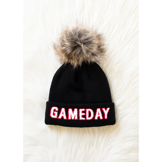 Game Day Pom Hat Black