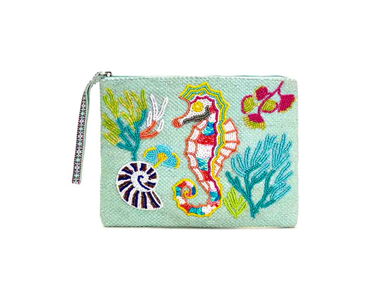 Seahorse Beaded Wristlet