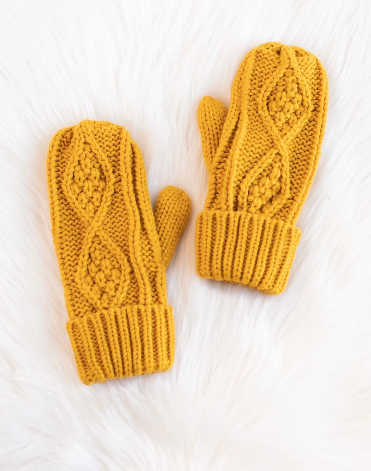 Cable Knit Mittens Mustard Gold