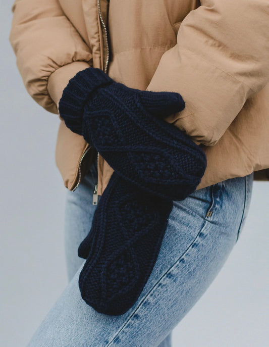 Cable Knit Mittens Navy