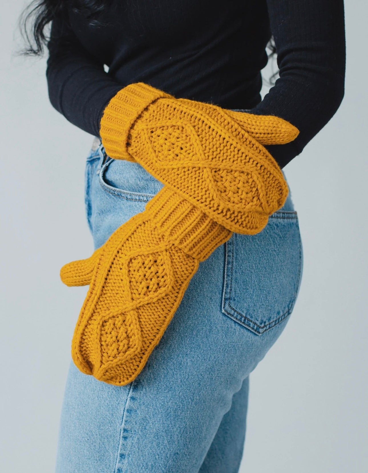 Cable Knit Mittens Mustard Gold