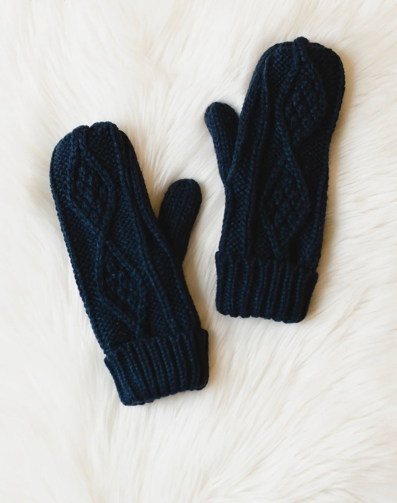 Cable Knit Mittens Navy