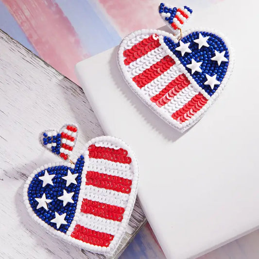 USA Flag Earrings Hearts