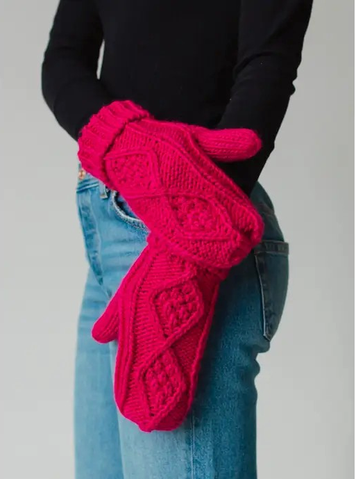 Cable Knit Mittens Hot Pink