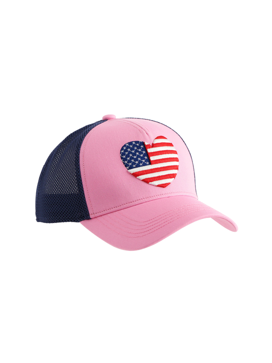 Heart Flag Trucker Hat Pink