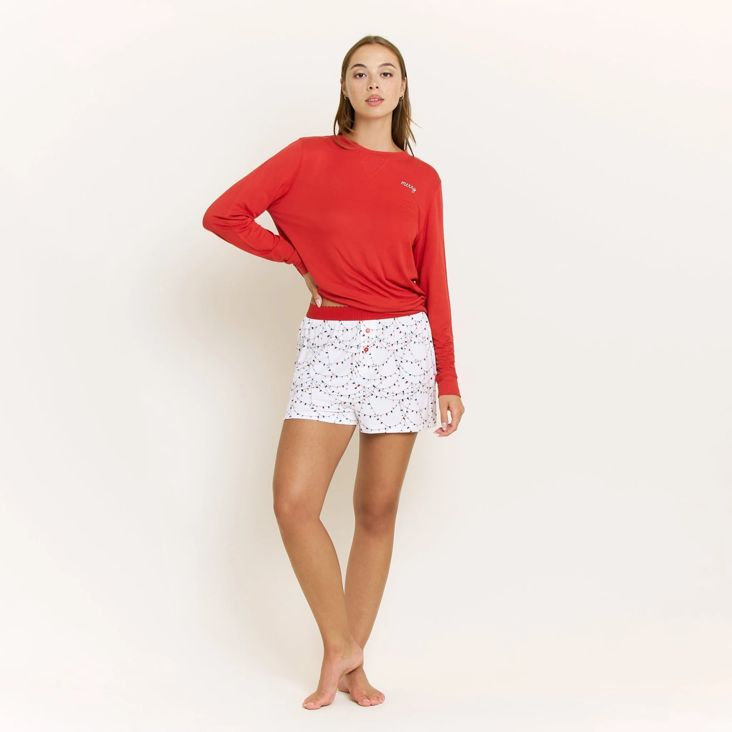 Holiday Pajamas Shorts Set Holiday Lights