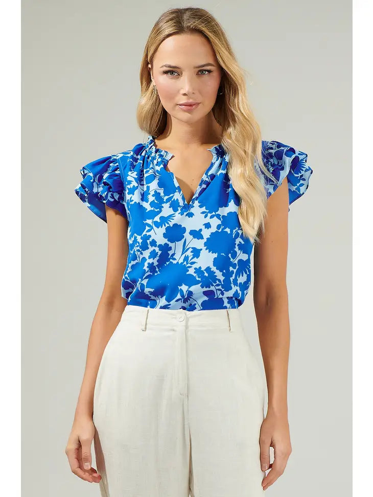 Mia Floral Top Blue