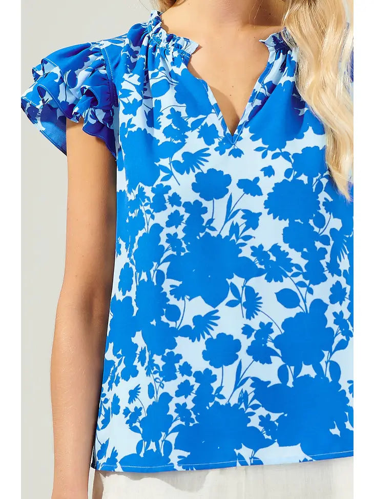 Mia Floral Top Blue