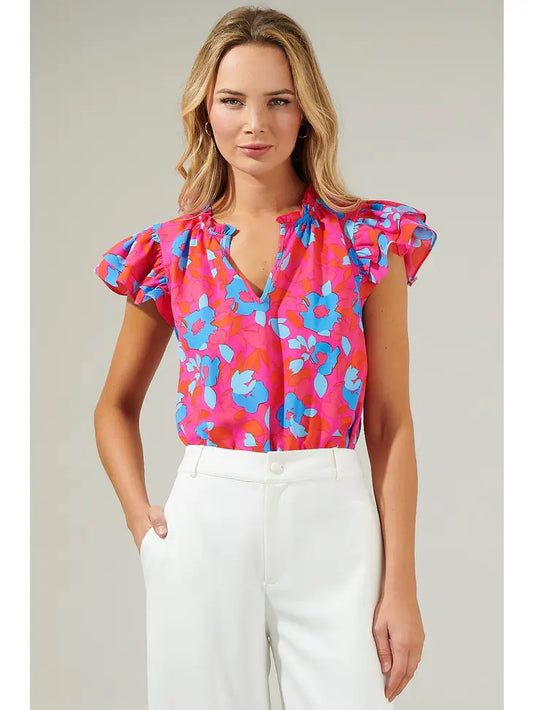 Mia Floral Top Fuschia