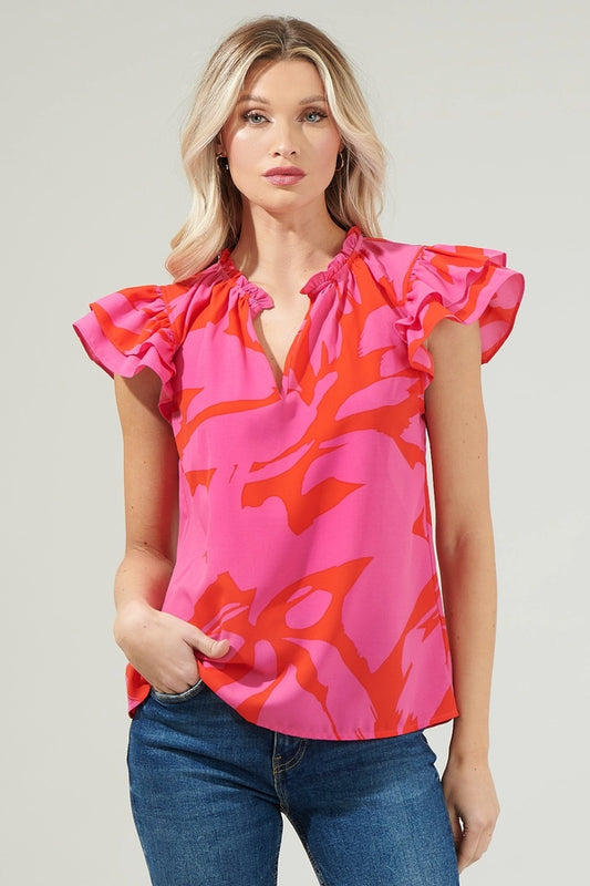 Mia Floral Top Red Fuschia